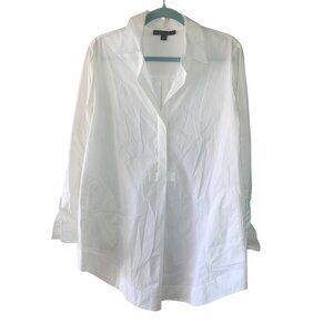 Lafayette 148 Womens Shirt Size 6 White Tunic Pockets Stretch Collared